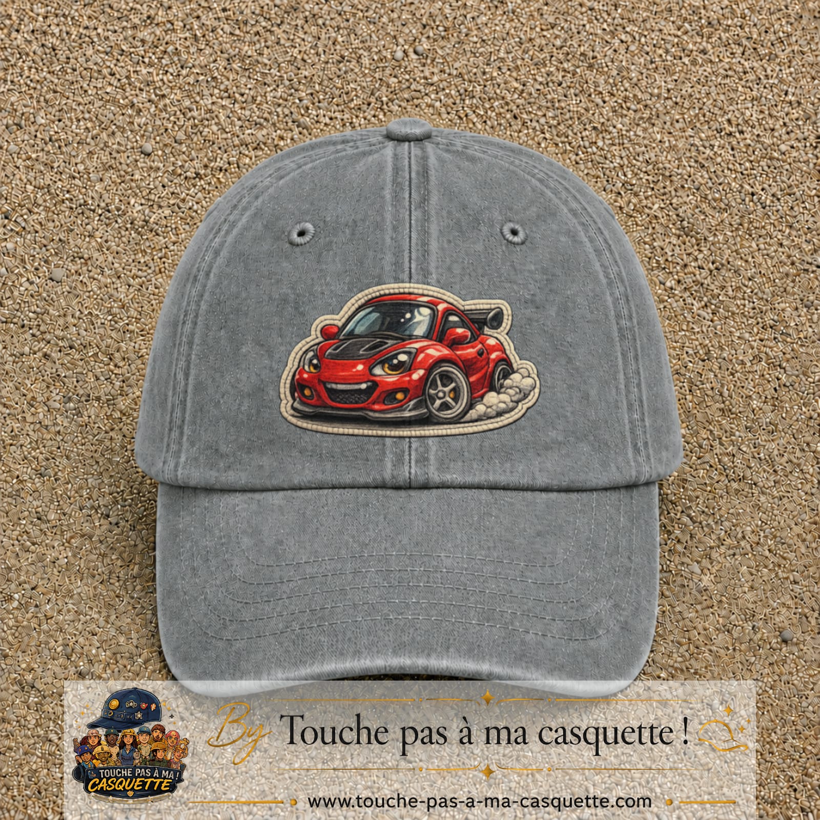 Image principale produit93grosGR - casquette Gris délavé avec visuel Voiture rouge 7 cm