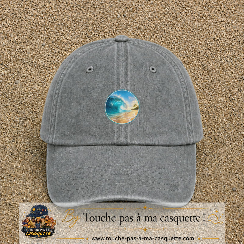 Image principale produit175moyenGR - casquette Gris délavé avec visuel Vague plage 5 cm