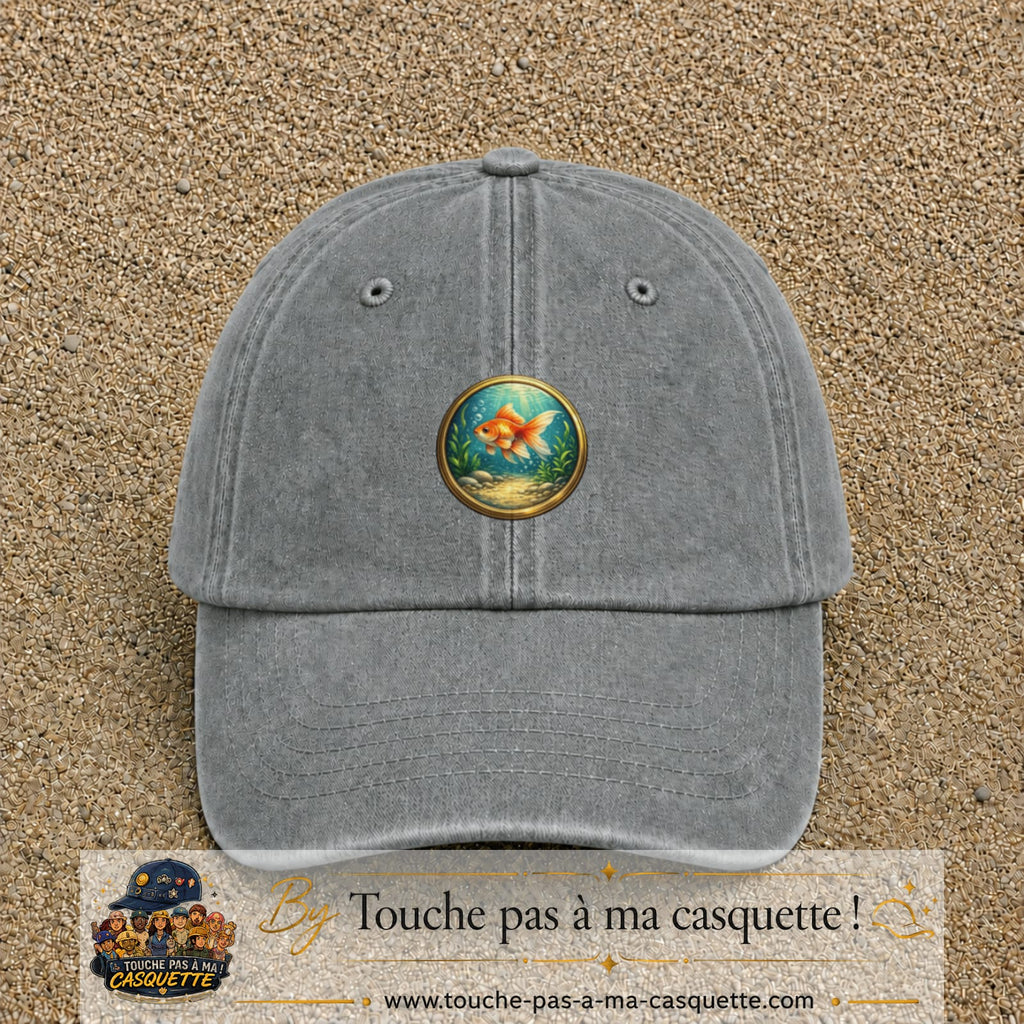 Casquette baseball Gris délavé 100% coton avec visuel Poisson rouge sous l’eau 5 cm - image produit principale