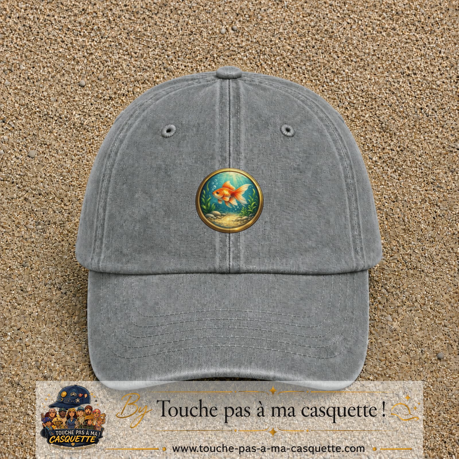 Casquette baseball Gris délavé 100% coton avec visuel Poisson rouge sous l’eau 5 cm - image produit principale