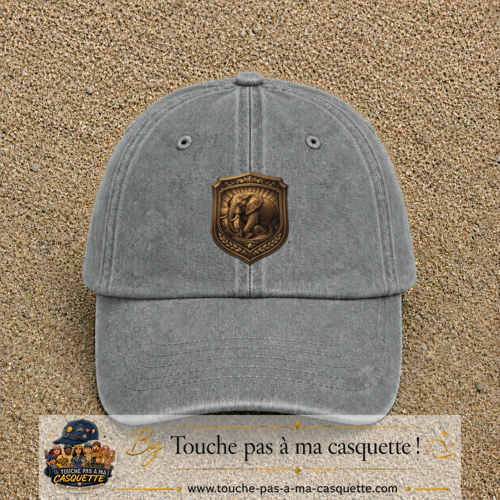 Casquette baseball Gris délavé 100% coton avec visuel Écusson éléphant 7 cm - image produit principale