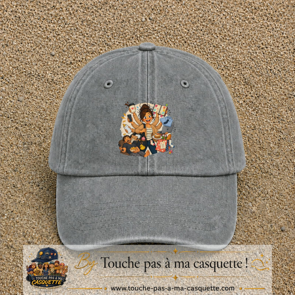 Casquette baseball Gris délavé 100% coton avec visuel Maman multitâche 7 cm - image produit principale