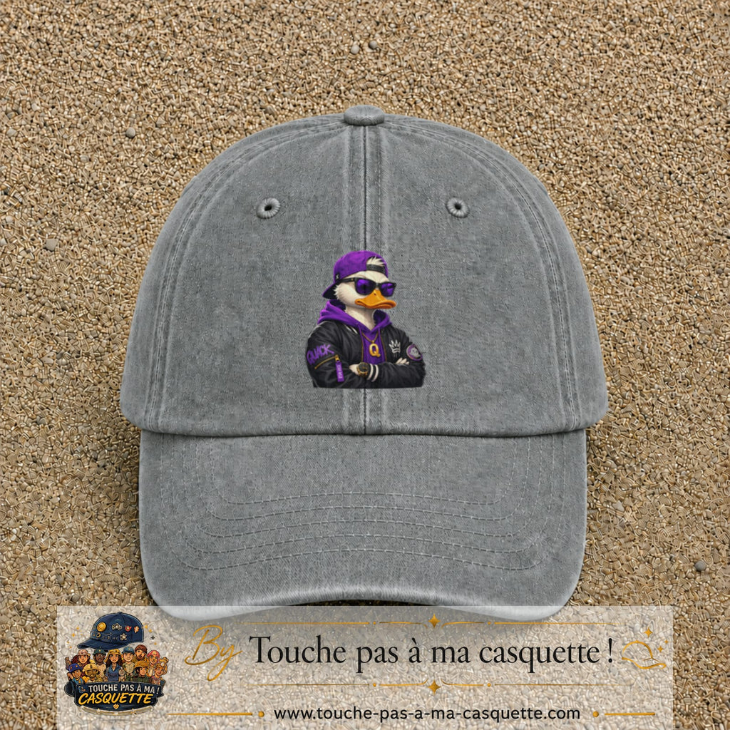 Casquette Gris délavé 100% coton avec motif Canard rappeur violet 7 cm - image principale