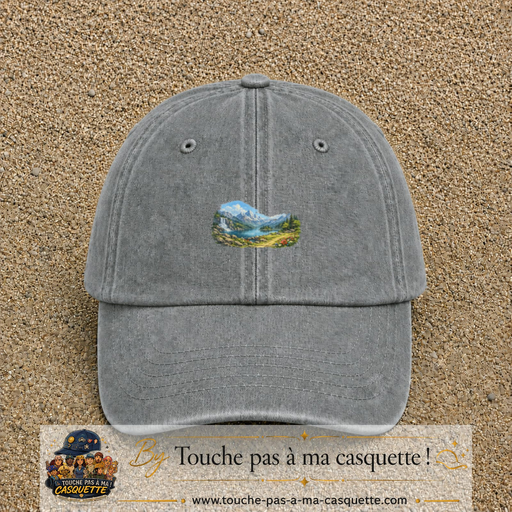 Casquette baseball Gris délavé 100% coton avec motif Paysage montagne lac 3 cm - image principale