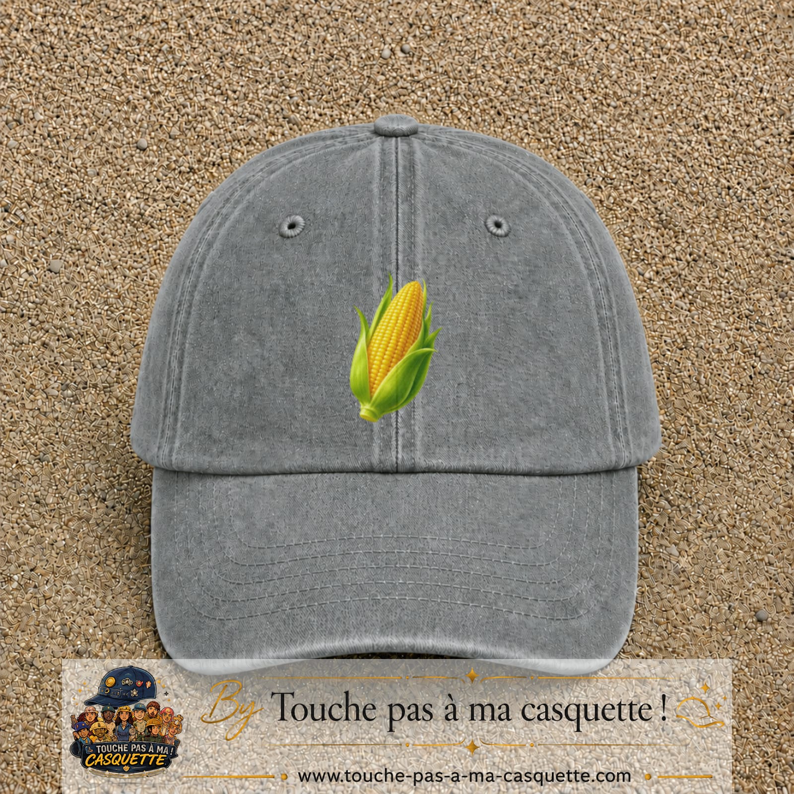 Casquette baseball Gris délavé 100% coton avec visuel Épi de maïs 7 cm - image produit principale