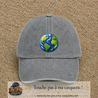 Casquette baseball Gris délavé 100% coton avec visuel Planète Terre cartoon 7 cm - image produit principale
