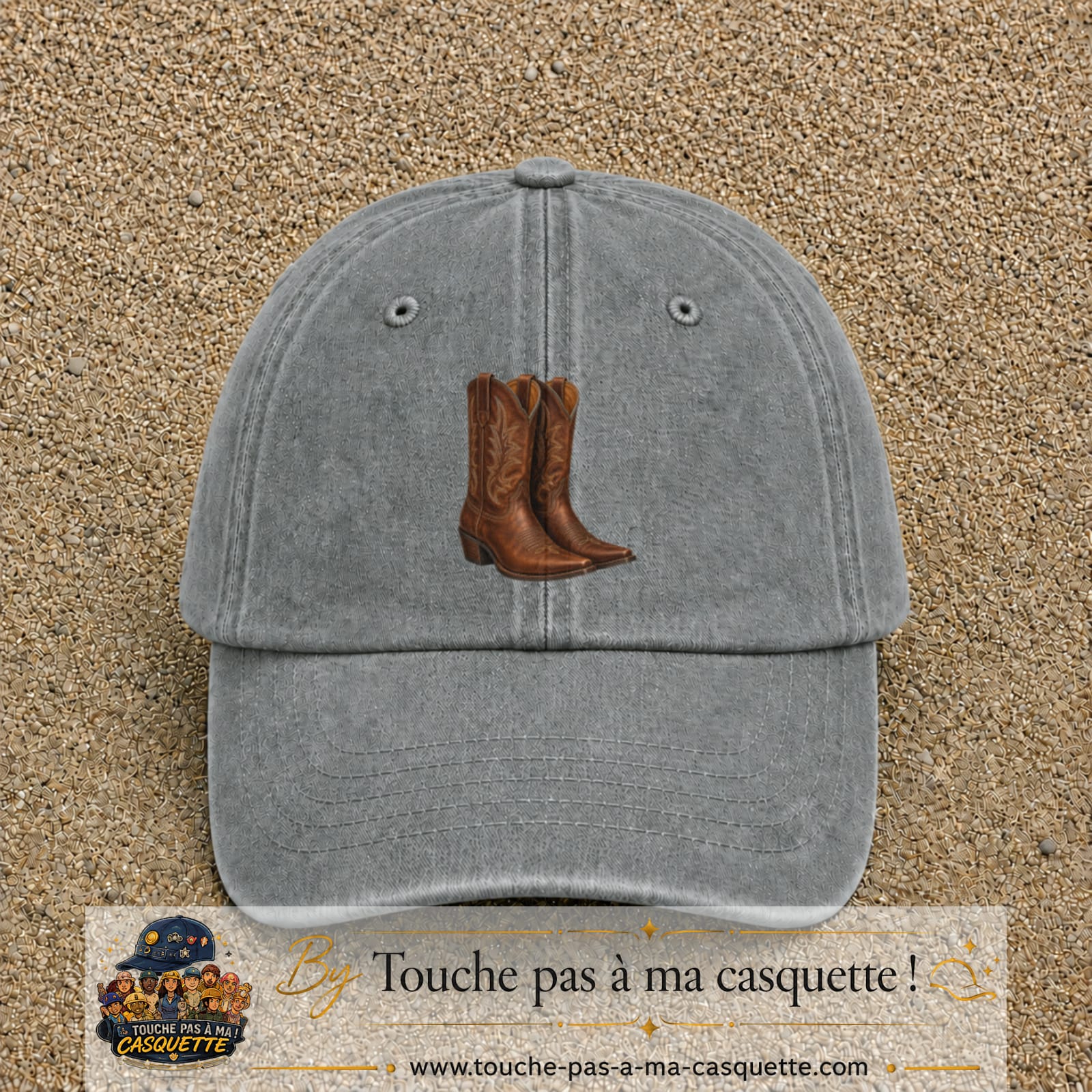 Casquette Gris délavé 100% coton avec motif Bottes cowboy 7 cm - image principale