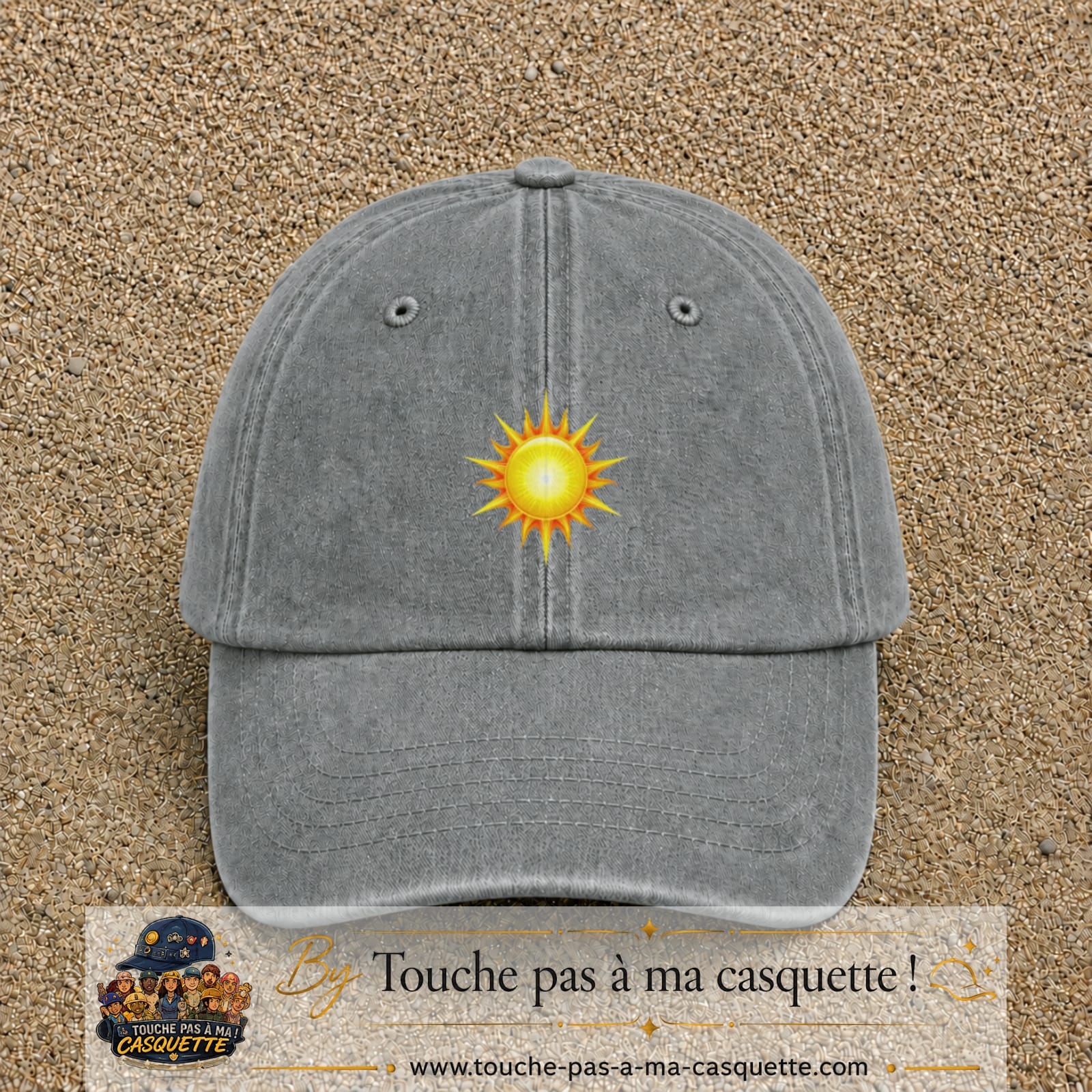 Casquette baseball Gris délavé 100% coton avec motif Soleil rayonnant 5 cm - image principale