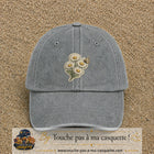 Casquette Gris délavé motif Marguerites avec papillon 7 cm - vue principale