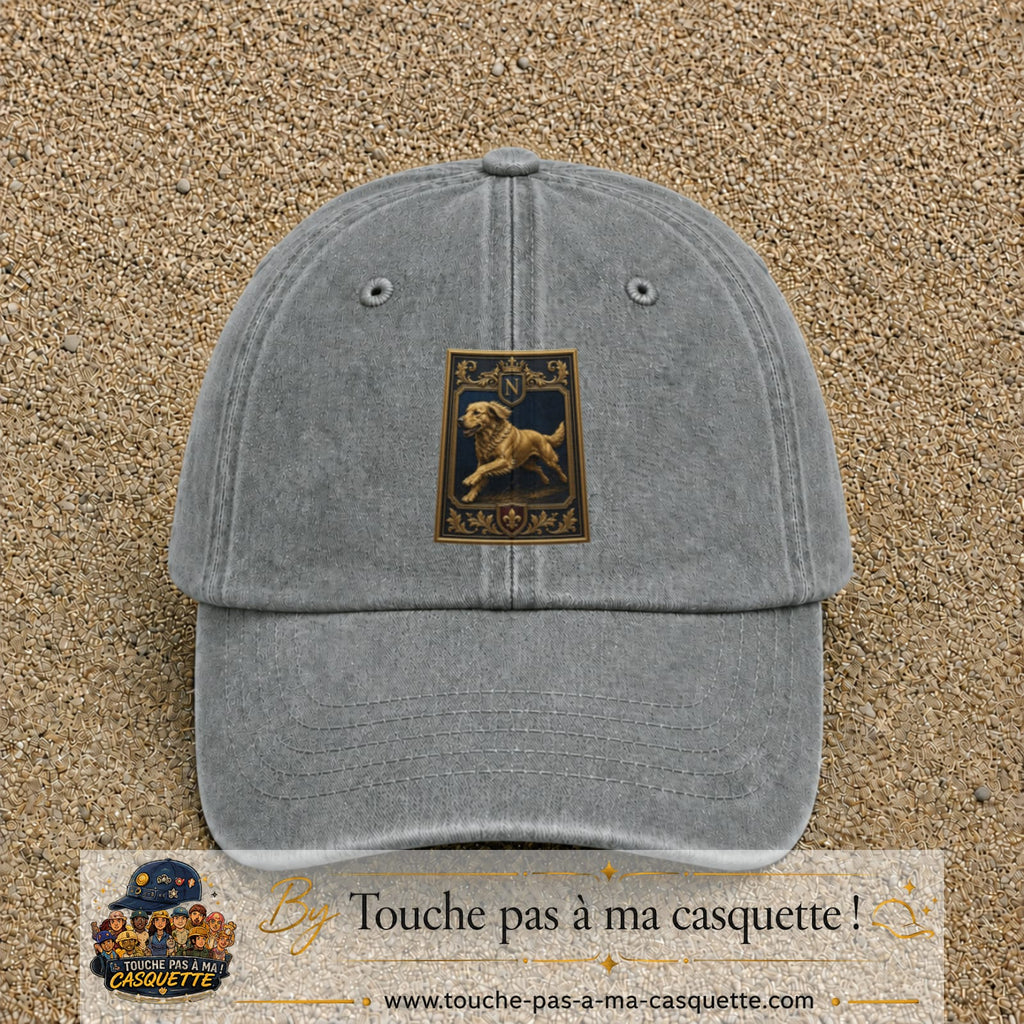 Casquette baseball Gris délavé 100% coton avec visuel Chien noble 7 cm - image produit principale