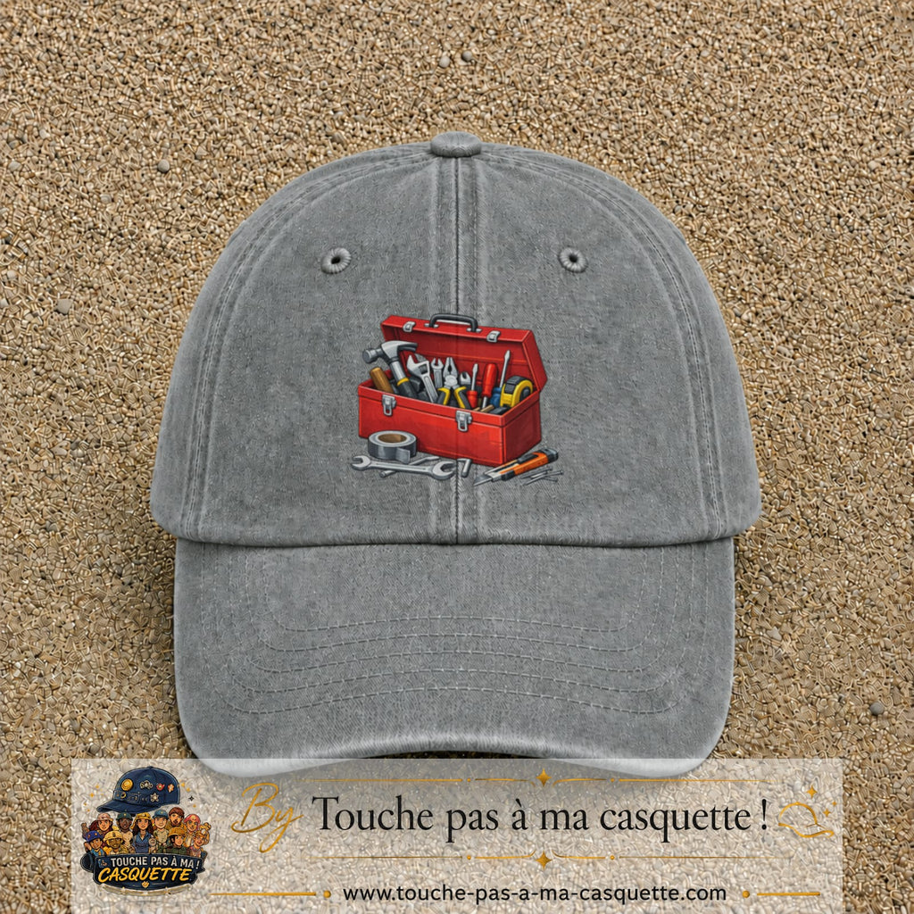 Casquette baseball Gris délavé 100% coton avec motif Boîte à outils 7 cm - image principale