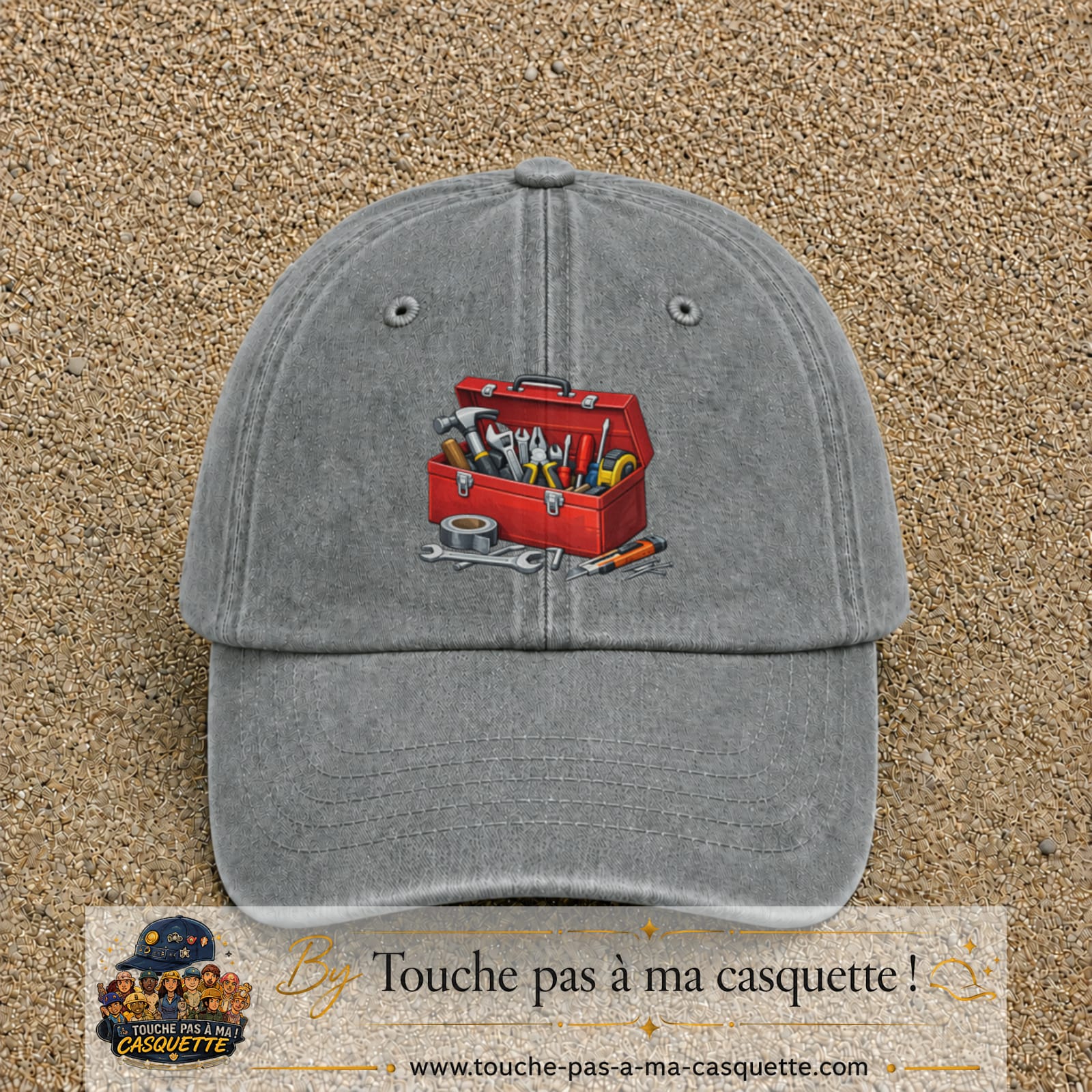 Casquette baseball Gris délavé 100% coton avec motif Boîte à outils 7 cm - image principale