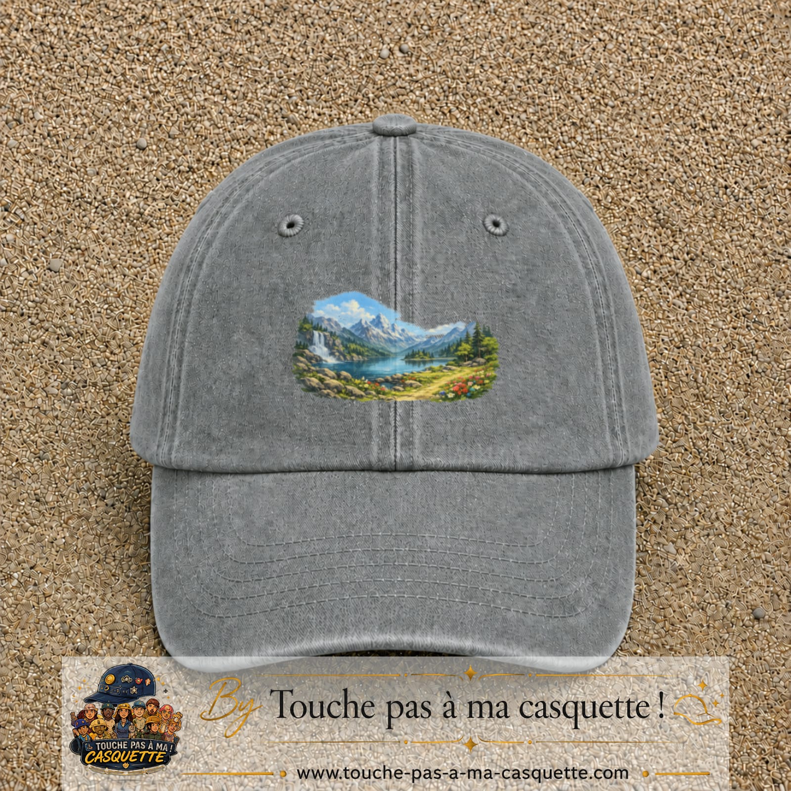 Casquette baseball Gris délavé 100% coton avec motif Paysage montagne lac 5 cm - image principale