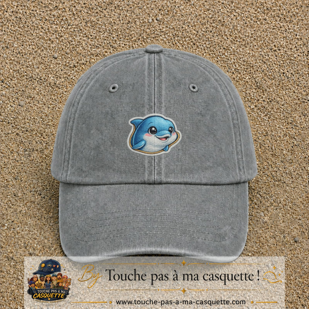 Casquette Gris délavé motif Dauphin souriant 5 cm - vue principale