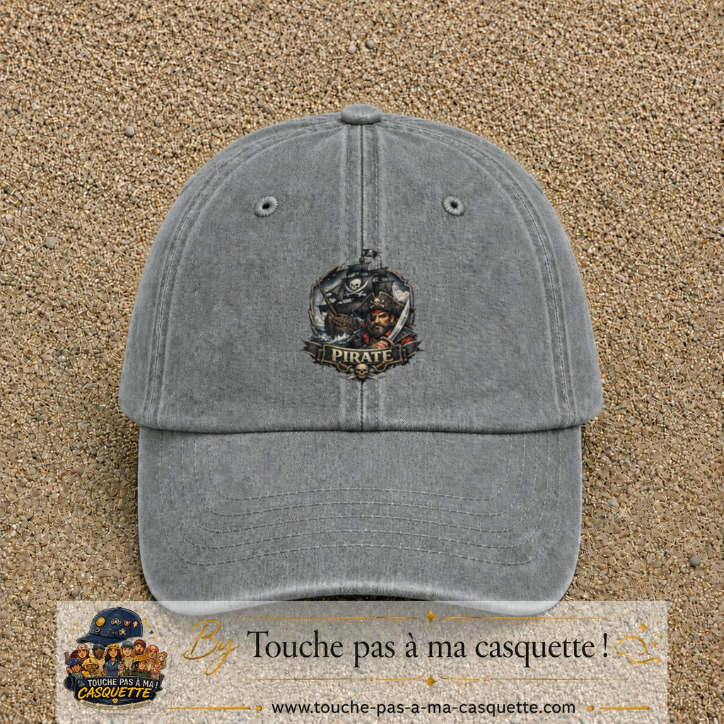Casquette Gris délavé 100% coton avec motif Pirate barbu navire 7 cm - image principale