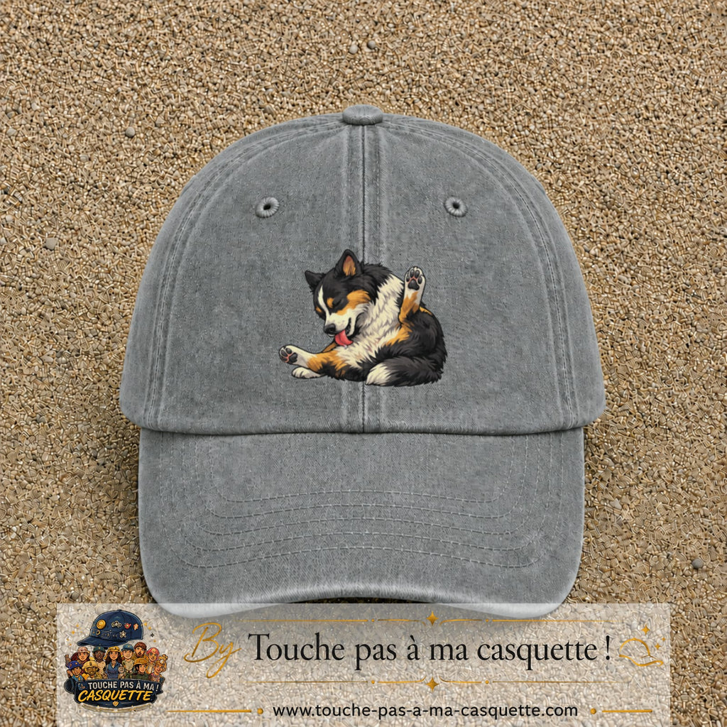 Casquette baseball Gris délavé 100% coton avec motif Chien joueur 7 cm - image principale