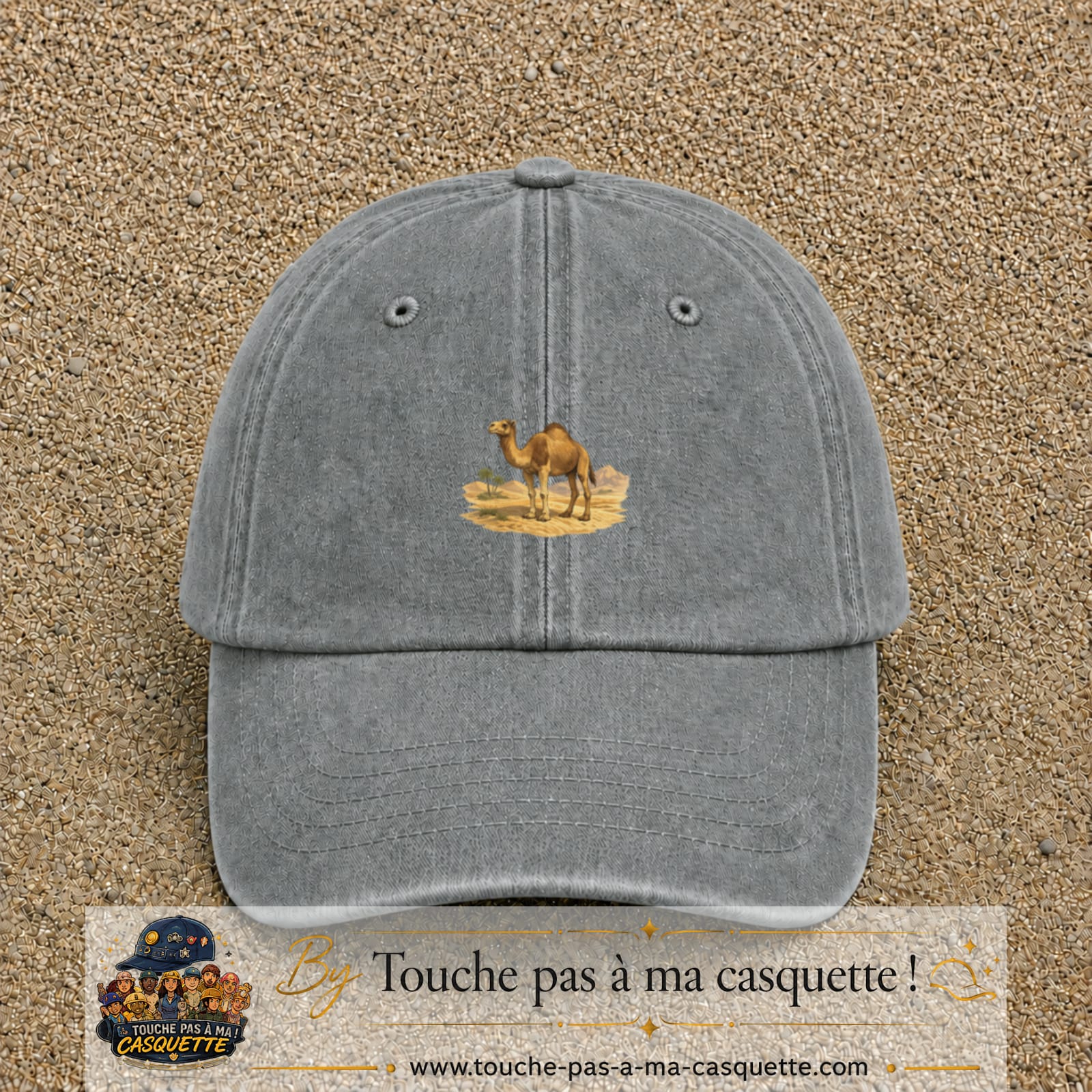 Casquette baseball Gris délavé 100% coton avec motif Chameau du désert 5 cm - image principale