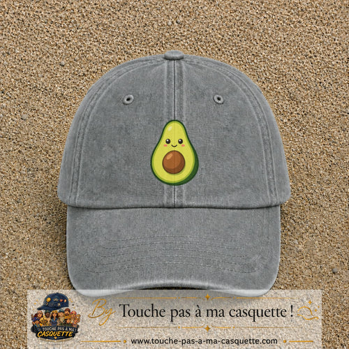 Casquette baseball Gris délavé 100% coton avec visuel Avocat kawaii 7 cm - image produit principale