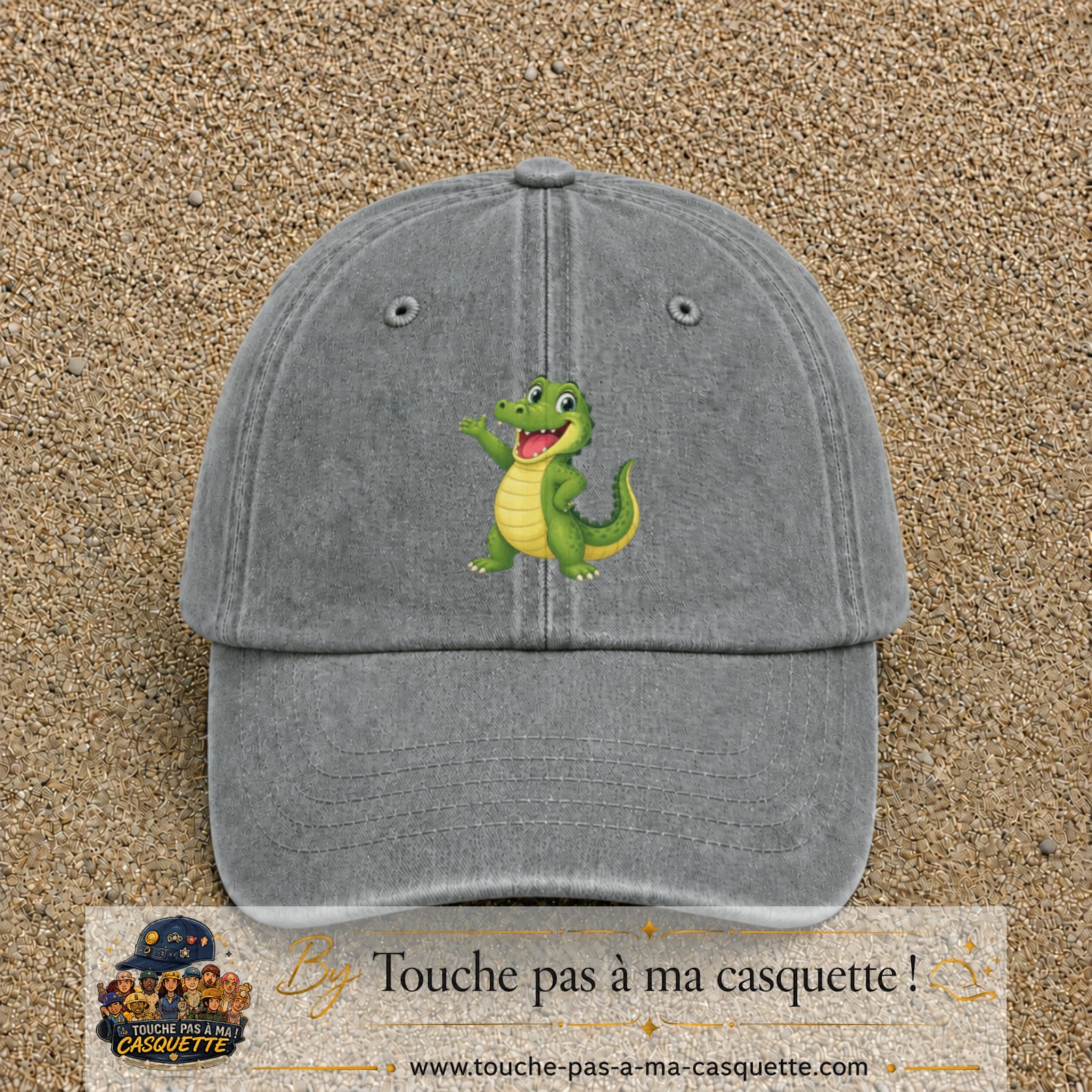 Casquette Gris délavé 100% coton avec motif Crocodile joyeux 7 cm - image principale