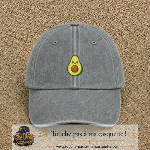 Casquette baseball Gris délavé 100% coton avec visuel Avocat kawaii 5 cm - image produit principale
