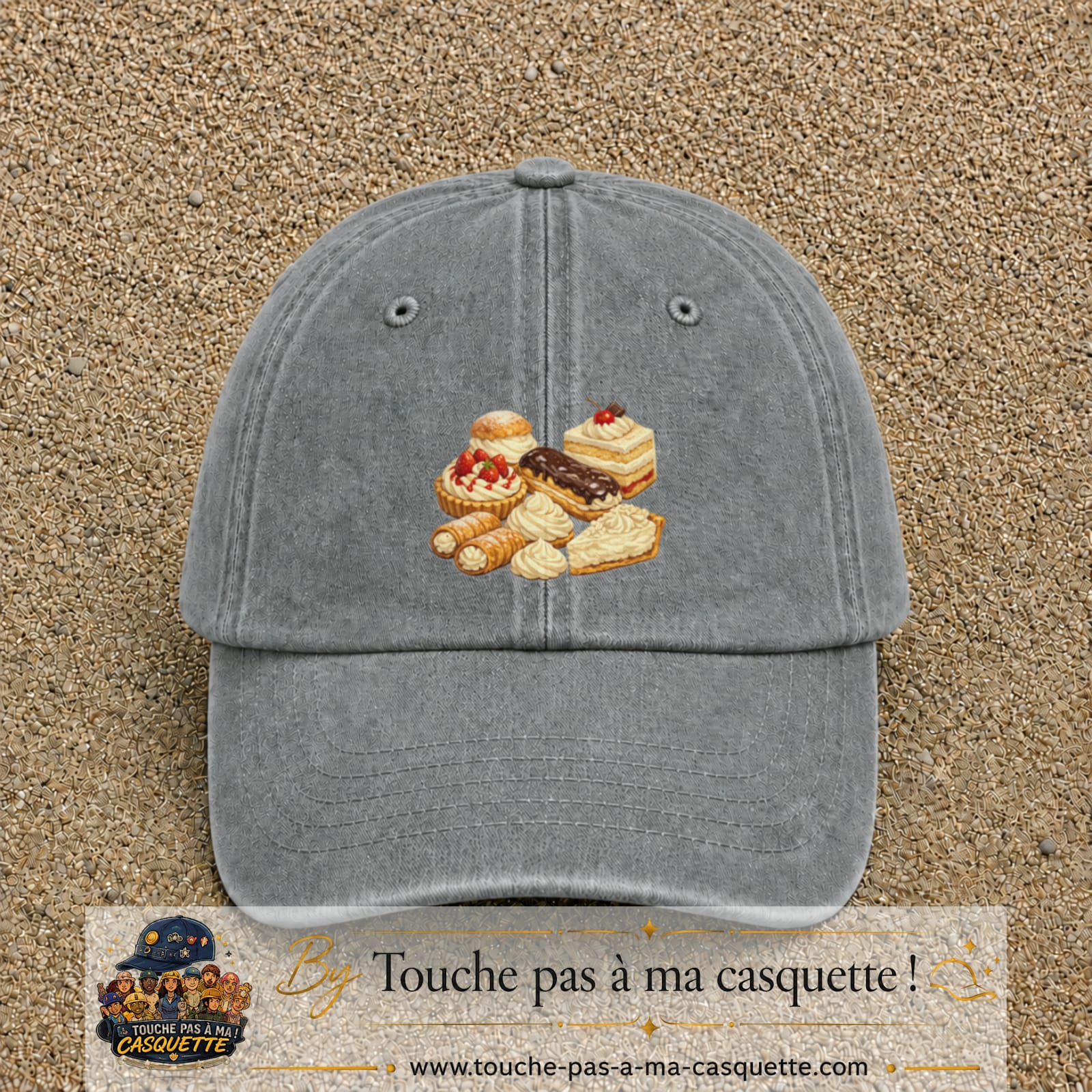 Casquette Gris délavé 100% coton avec motif Pâtisseries gourmandes 7 cm - image principale