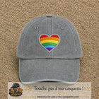 Casquette baseball Gris délavé 100% coton avec visuel Cœur arc-en-ciel 7 cm - image produit principale