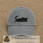 Casquette baseball Gris délavé 100% coton avec visuel Chat noir couché 5 cm - image produit principale