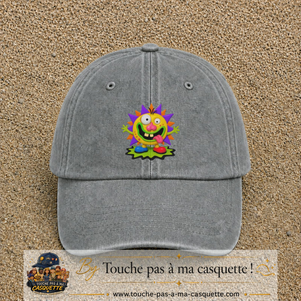 Casquette baseball Gris délavé 100% coton avec visuel Monstre rigolo 7 cm - image produit principale