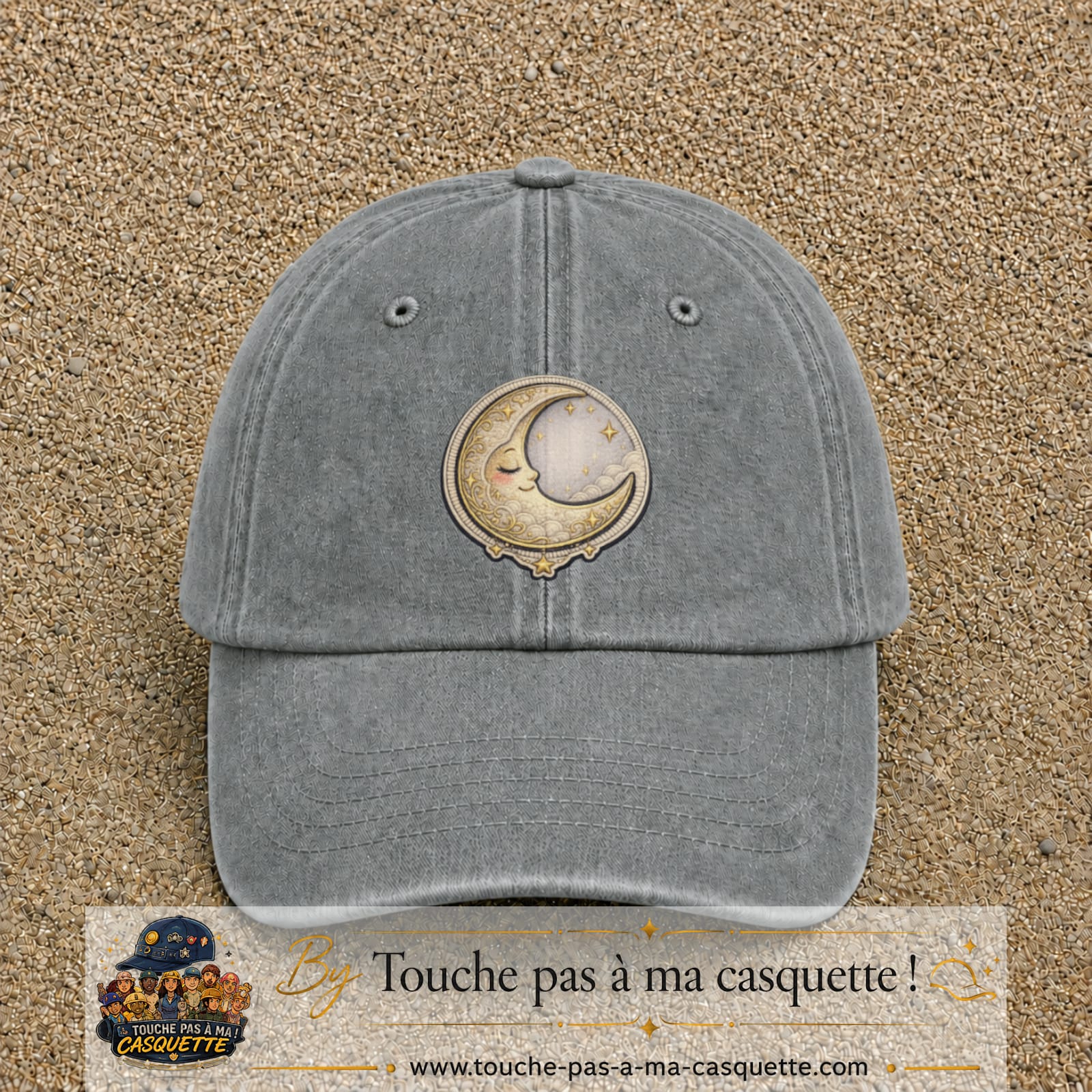 Casquette Gris délavé motif Lune endormie 7 cm - vue principale