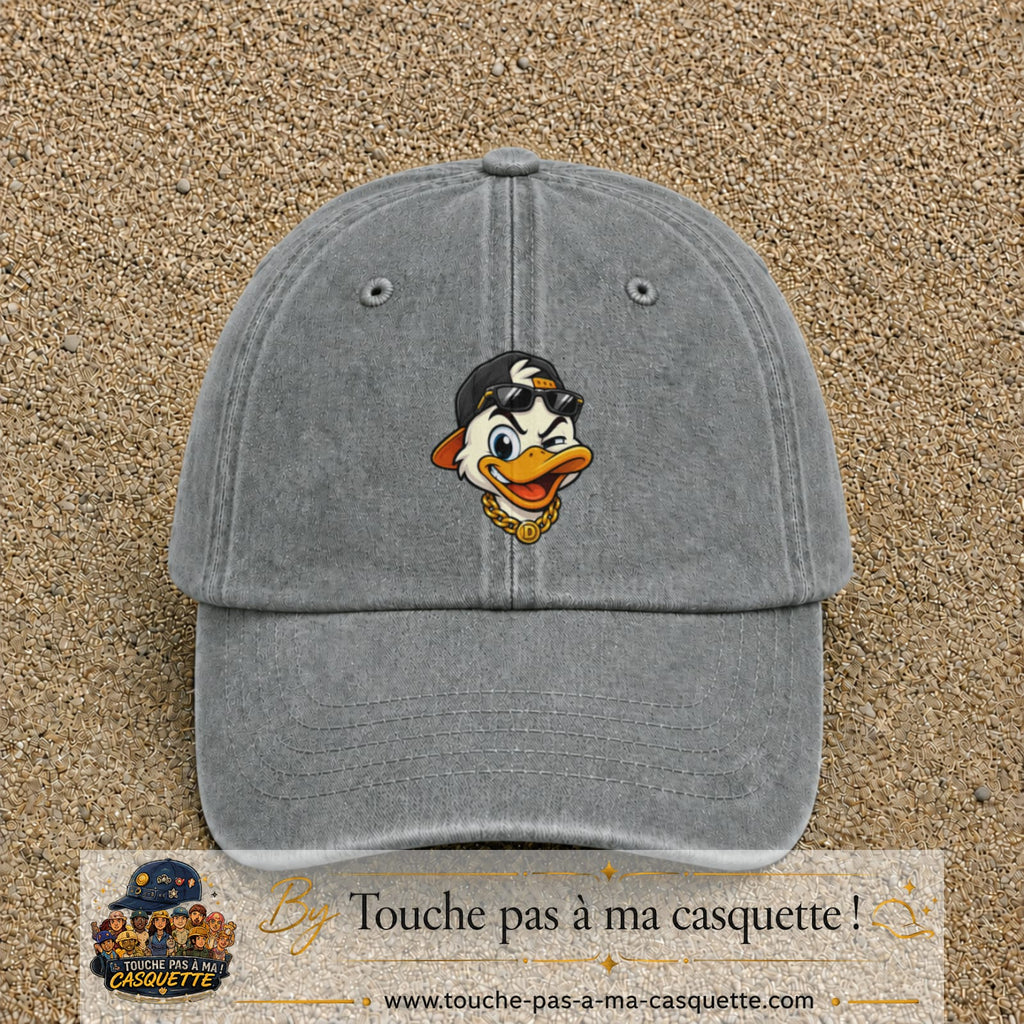 Casquette baseball Gris délavé 100% coton avec visuel Canard hip-hop clin d’œil 7 cm - image produit principale