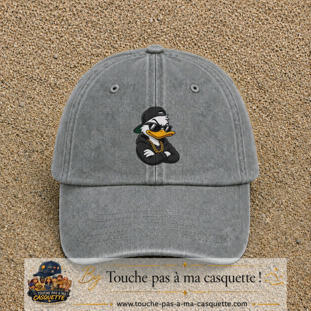 Casquette baseball Gris délavé 100% coton avec visuel Canard hip-hop 7 cm - image produit principale