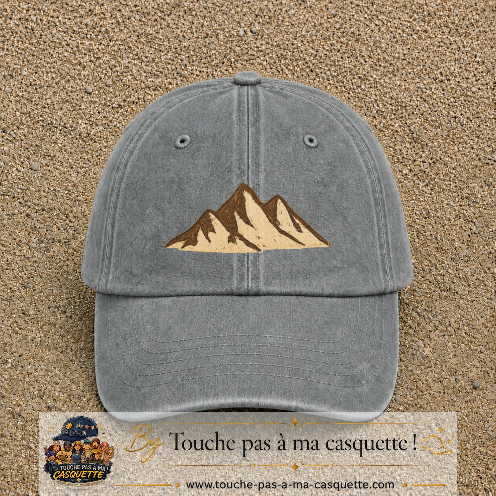Casquette Gris délavé 100% coton avec motif Montagnes bohèmes 5 cm - image principale