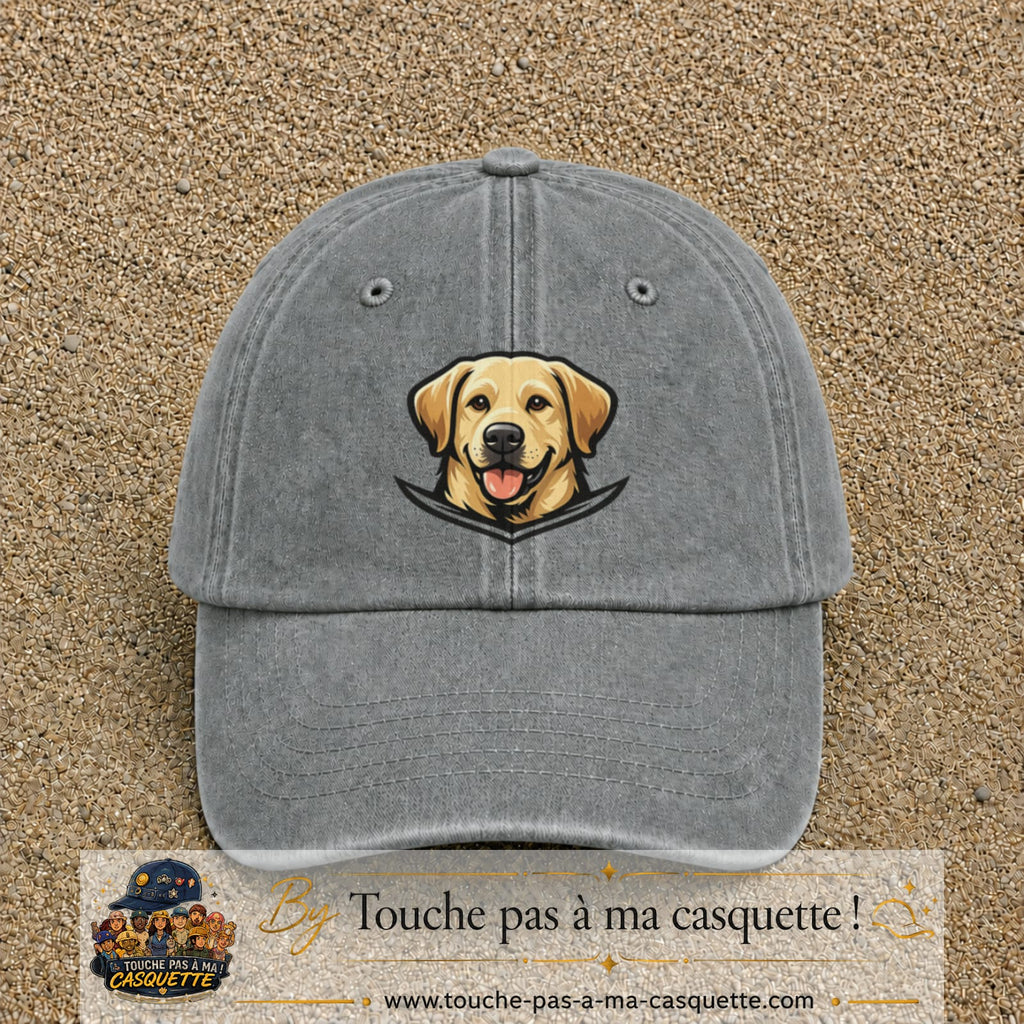 Casquette Gris délavé 100% coton avec motif Chien labrador souriant 7 cm - image principale
