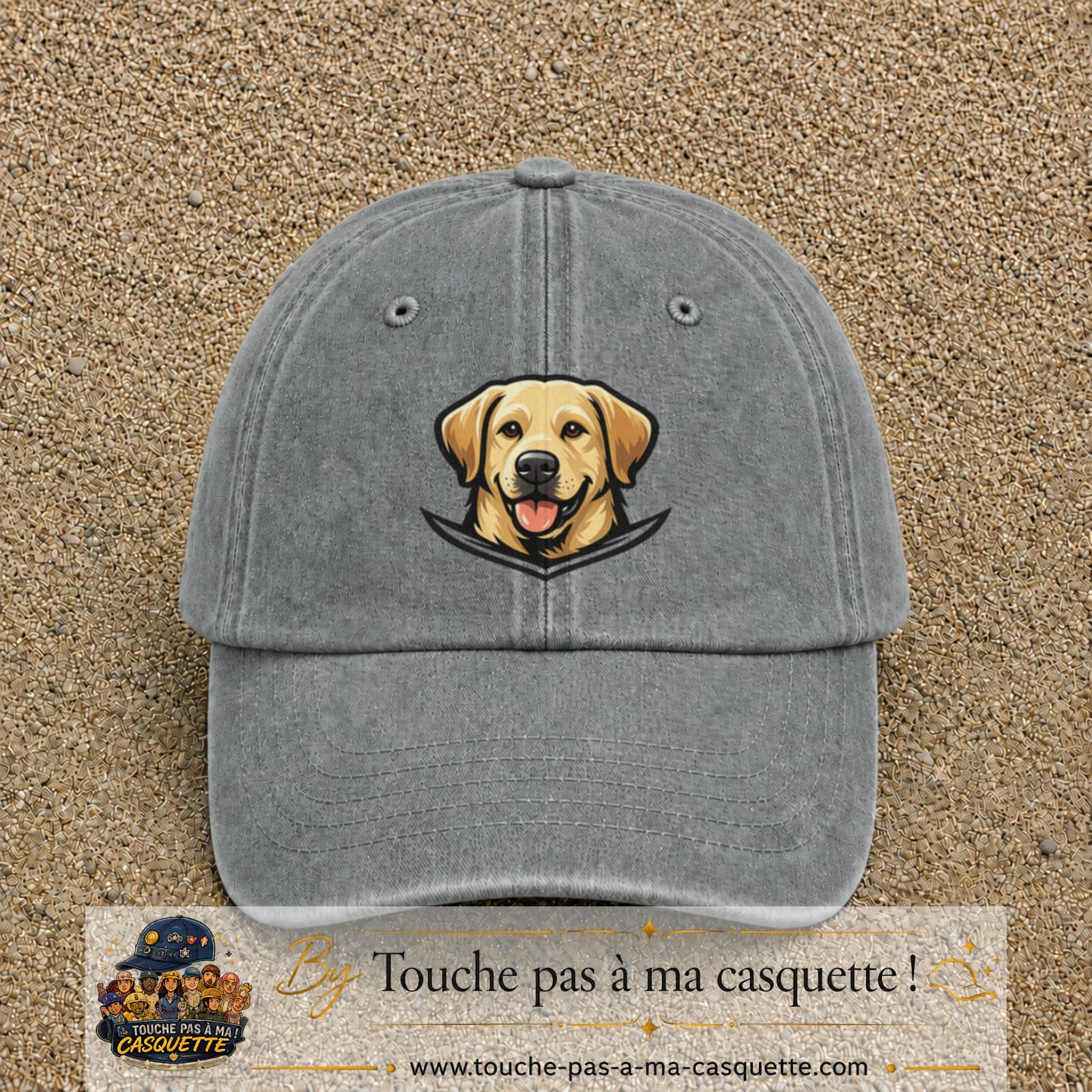Casquette Gris délavé 100% coton avec motif Chien labrador souriant 7 cm - image principale