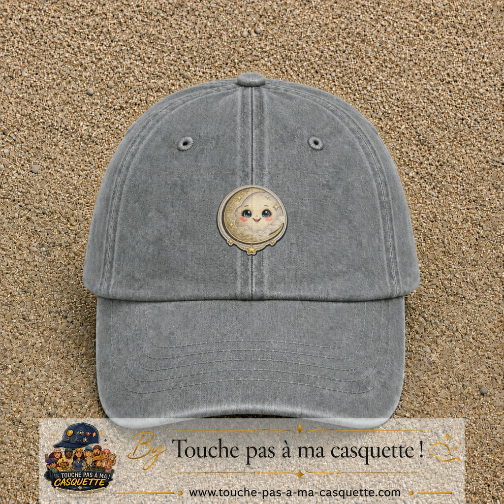 Casquette Gris délavé motif Lune kawaii 5 cm - vue principale