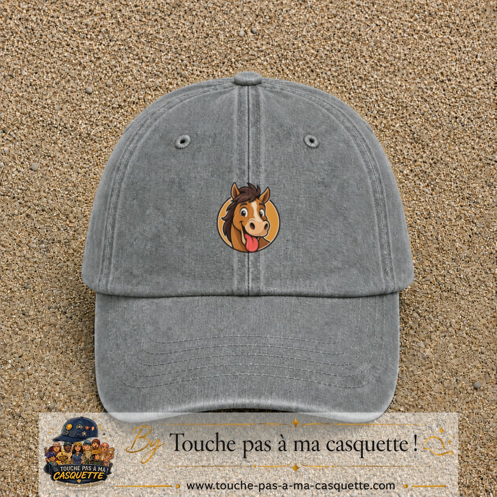 Casquette baseball Gris délavé 100% coton avec visuel Cheval langue tirée 5 cm - image produit principale