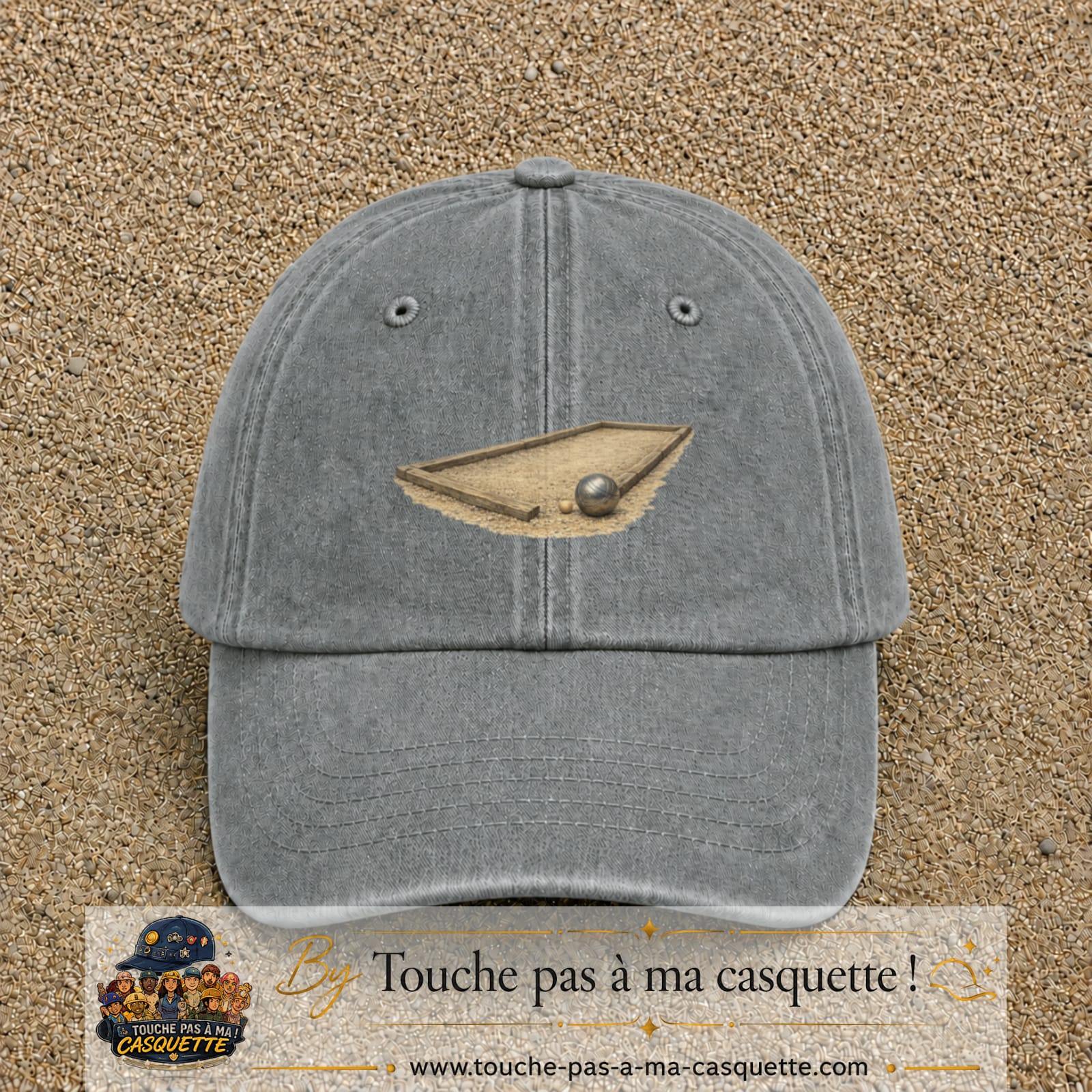Casquette baseball Gris délavé 100% coton avec motif Terrain de pétanque 7 cm - image principale