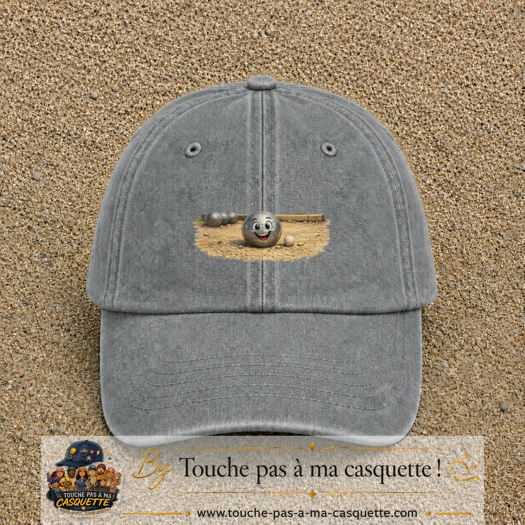 Casquette baseball Gris délavé 100% coton avec motif Boule de pétanque souriante 7 cm - image principale