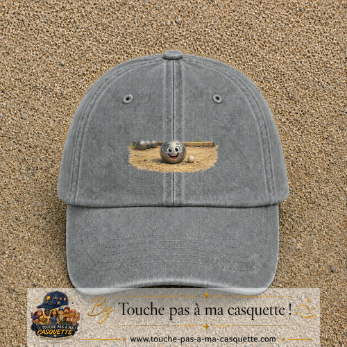 Casquette baseball Gris délavé 100% coton avec motif Boule de pétanque souriante 7 cm - image principale