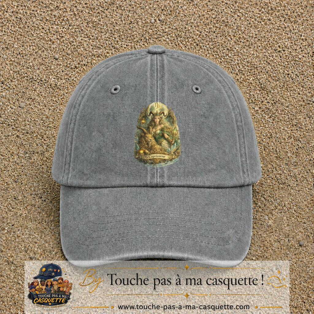 Casquette baseball Gris délavé 100% coton avec motif Capricorne astrologique 7 cm - image principale