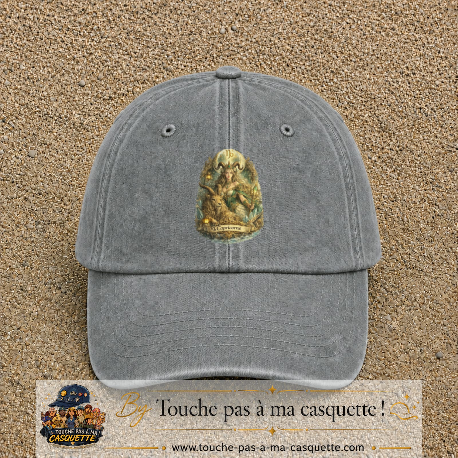 Casquette baseball Gris délavé 100% coton avec motif Capricorne astrologique 7 cm - image principale