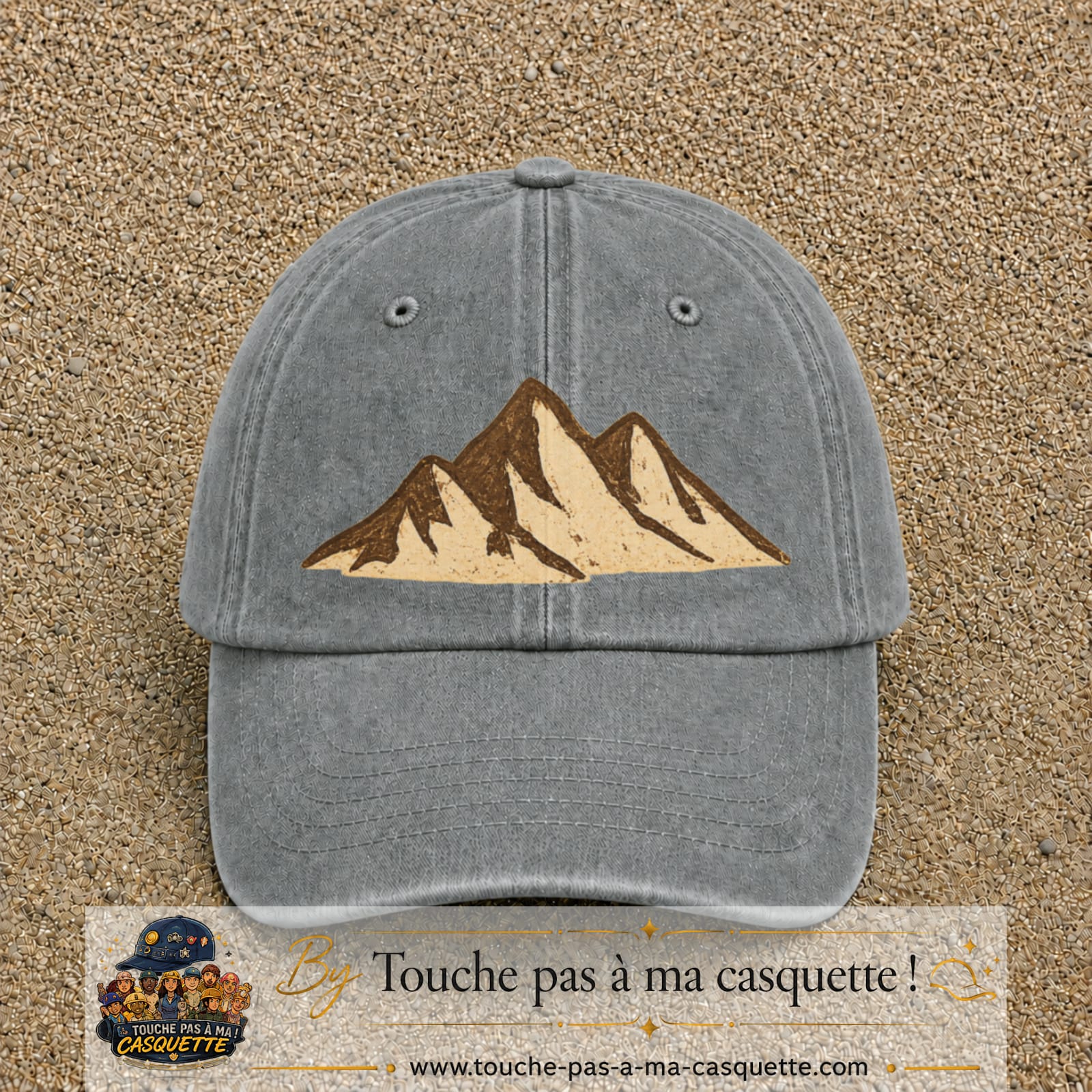 Casquette Gris délavé 100% coton avec motif Montagnes bohèmes 7 cm - image principale