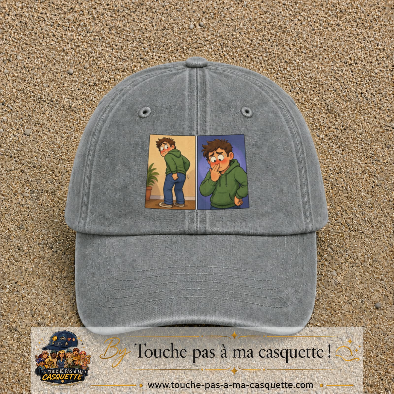 Casquette baseball Gris délavé 100% coton avec visuel Humour odeur 7 cm - image produit principale