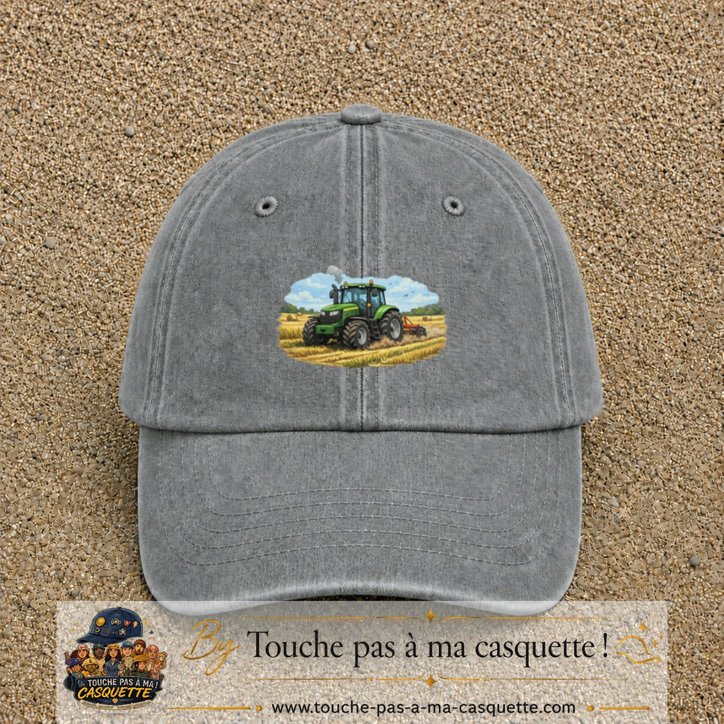 Casquette baseball Gris délavé 100% coton avec motif Tracteur agricole 5 cm - image principale