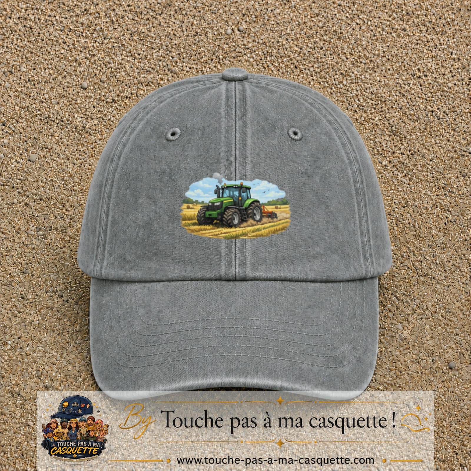 Casquette baseball Gris délavé 100% coton avec motif Tracteur agricole 5 cm - image principale