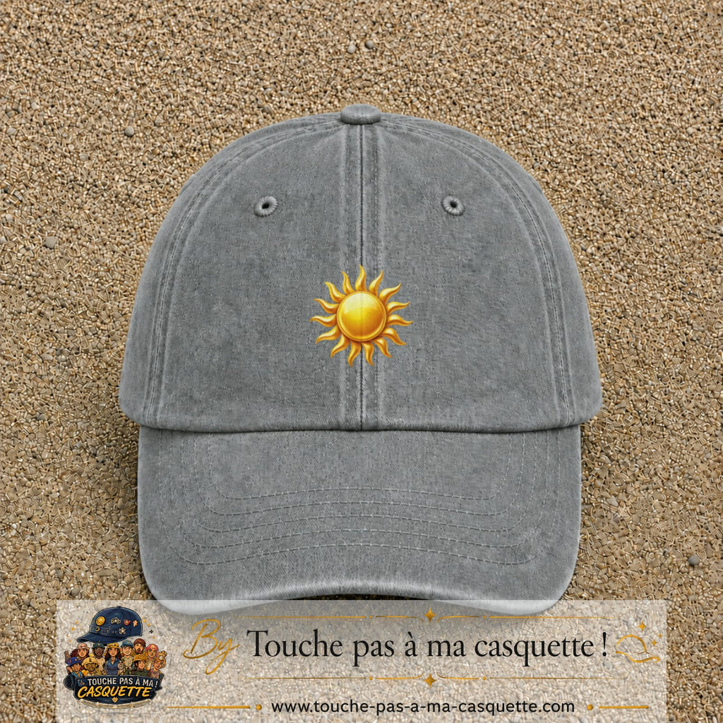 Casquette baseball Gris délavé 100% coton avec visuel Soleil brillant 5 cm - image produit principale