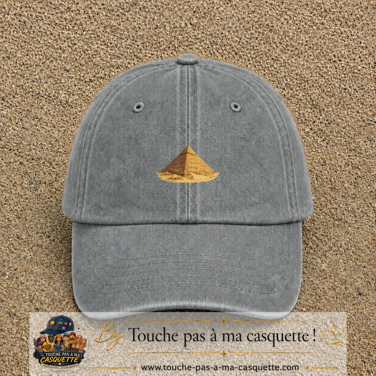 Casquette baseball Gris délavé 100% coton avec motif Pyramide égyptienne 5 cm - image principale