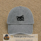 Casquette baseball Gris délavé 100% coton avec visuel Chaton noir kawaii 5 cm - image produit principale