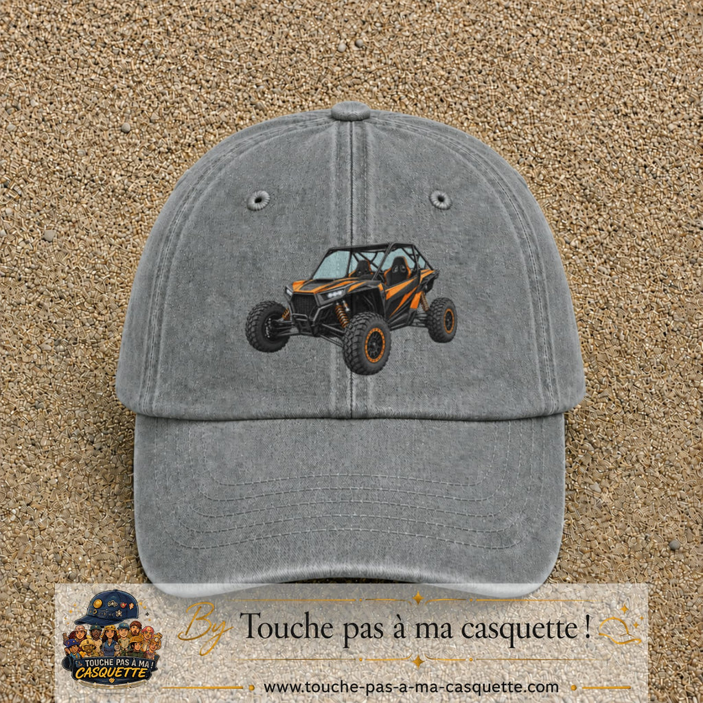 Casquette Gris délavé 100% coton avec motif Buggy tout-terrain orange 7 cm - image principale