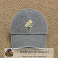 Casquette Gris délavé motif Bouquet de marguerites et papillons 7 cm - vue principale